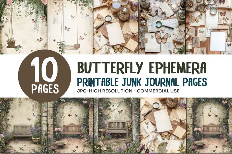 Butterfly Ephemera Junk Journal Pages example image 1