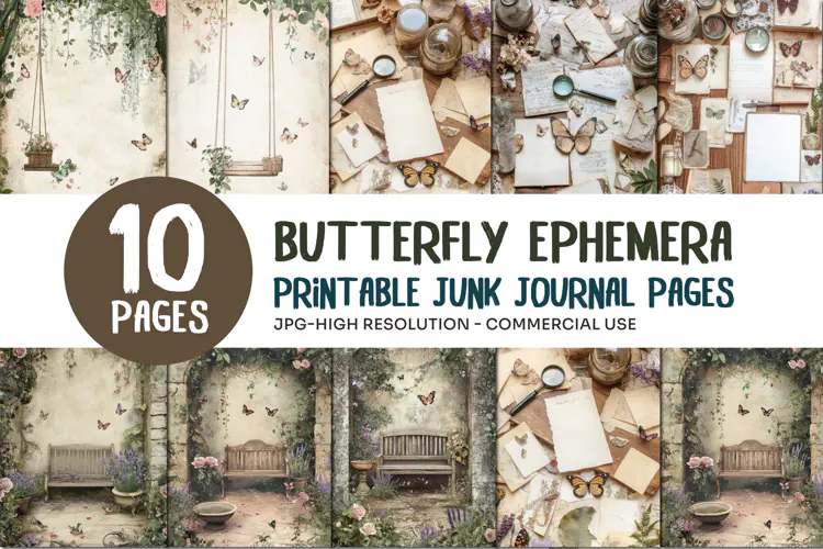 Butterfly Ephemera Junk Journal Pages