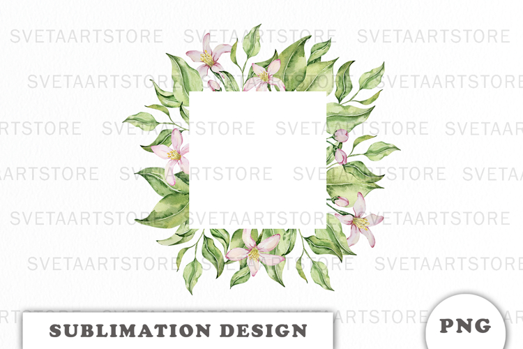 Watercolor Lemons Leaves and Flowers Frame png