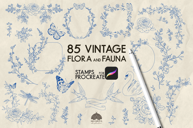 Vintage Botanical Procreate stamps