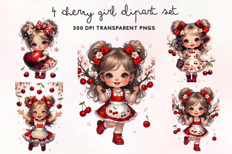Cherry Girl PNG Clipart Set