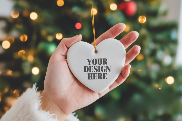 Christmas Love Heart Ornament Mockup | Holiday Hanging