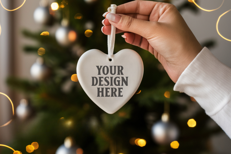 Holiday Love Heart Ornament Mockups | Romantic Christmas Tre