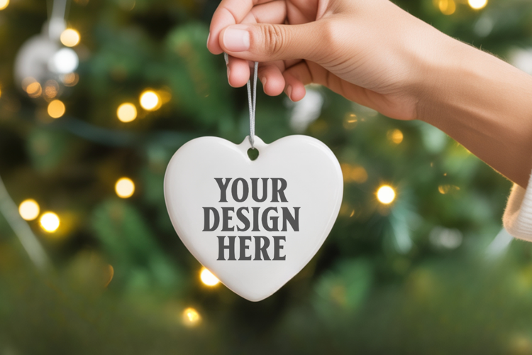 Christmas Heart Ornaments Mockup | Hanging Glass Heart Ornam