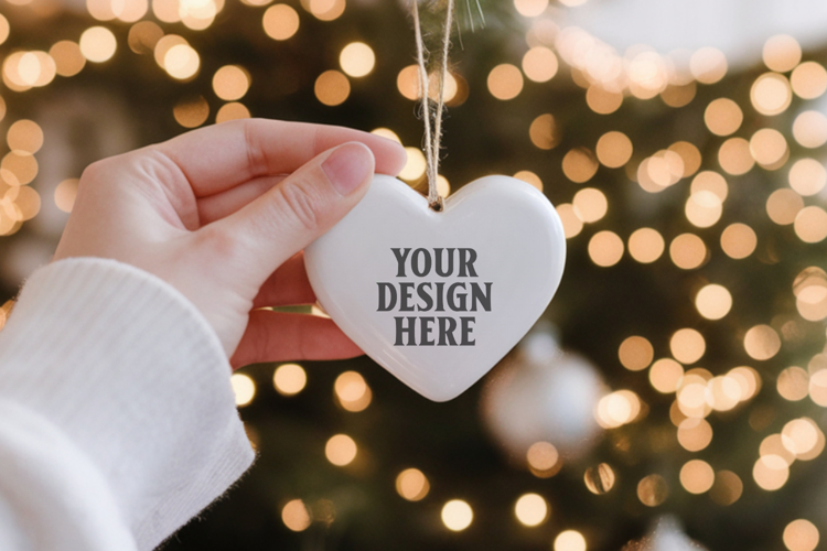 Heart Shaped Christmas Ornament Mockups | Frosted Glass Holi