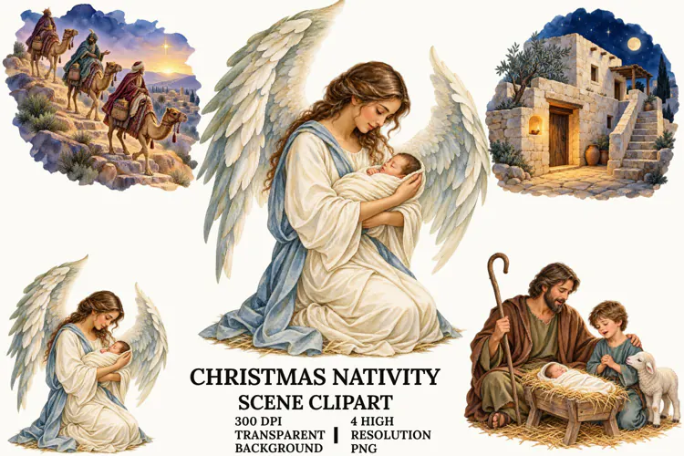 Christmas Nativity Clipart, Holy Family and Baby Jesus PNG