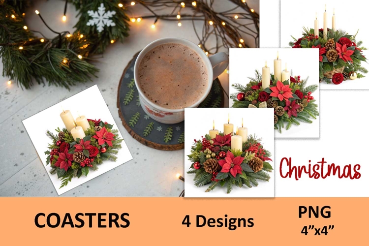 Christmas Coaster/Candle, Plants floral arrangement/PNG