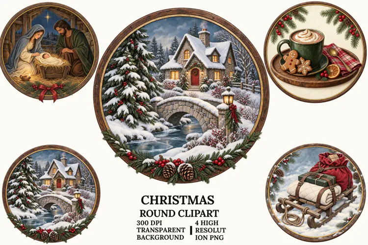 Christmas Nativity Clipart with Mary, Jesus and Angel PNG