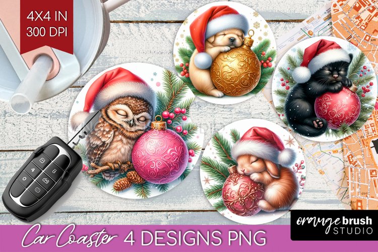 Christmas Animals Car Coaster - Cute Christmas Coaster PNG