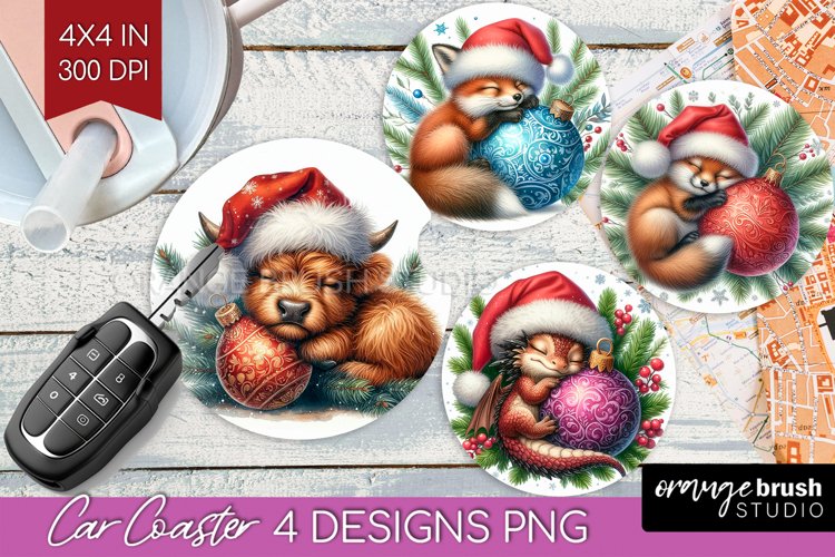 Christmas Animals Car Coaster - Cute Christmas Coaster PNG