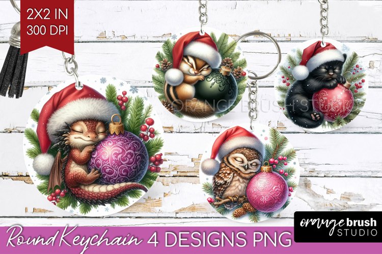 Christmas Animals Keychain PNG - Cute Christmas Keychain