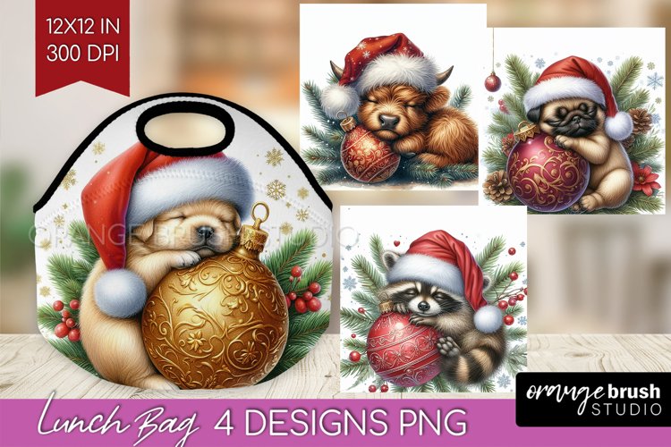 Christmas Animals Lunch Bag - Cute Christmas Lunch Bug PNG example image 1