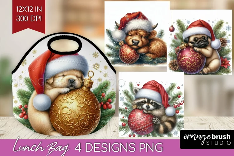 Christmas Animals Lunch Bag - Cute Christmas Lunch Bug PNG