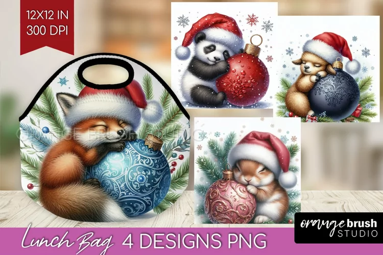Christmas Animals Lunch Bag - Cute Christmas Lunch Bug PNG