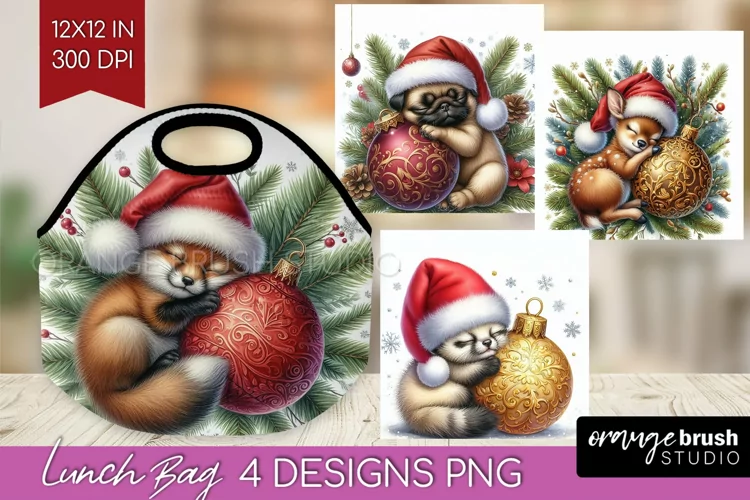 Christmas Animals Lunch Bag - Cute Christmas Lunch Bug PNG