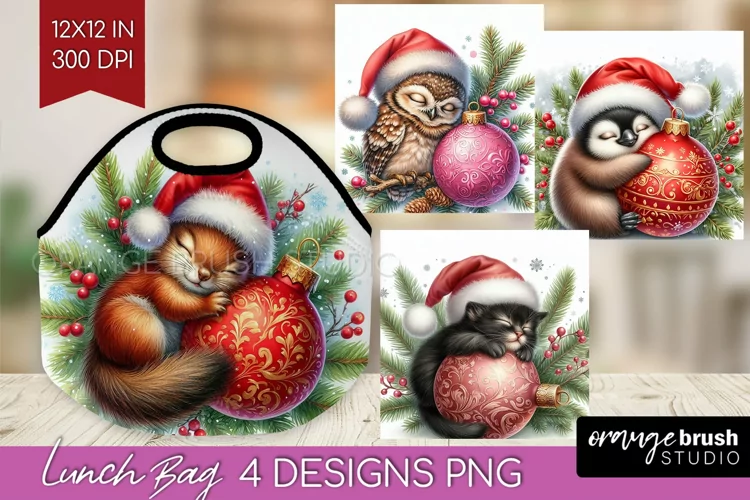 Christmas Animals Lunch Bag - Cute Christmas Lunch Bug PNG