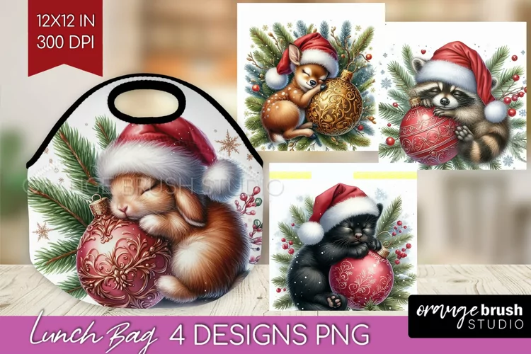 Christmas Animals Lunch Bag - Cute Christmas Lunch Bug PNG