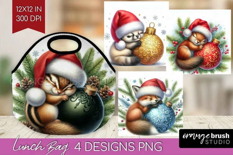 Christmas Animals Lunch Bag - Cute Christmas Lunch Bug PNG