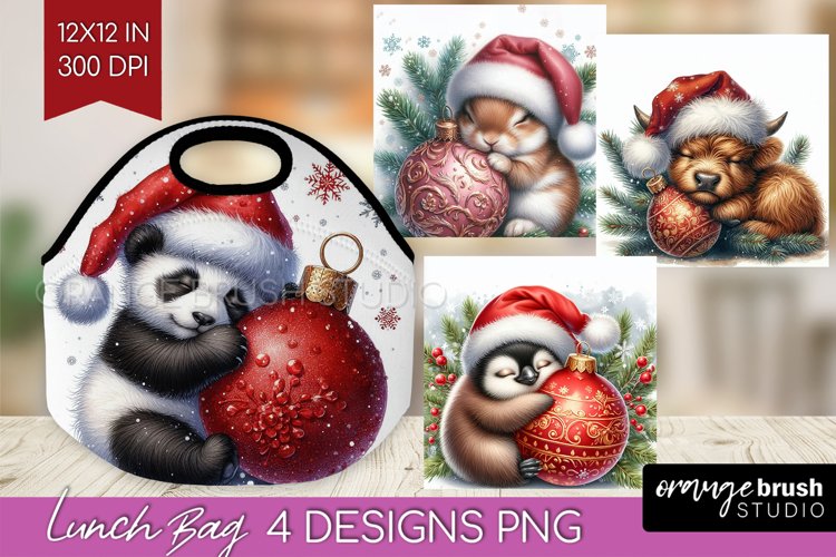 Christmas Animals Lunch Bag - Cute Christmas Lunch Bug PNG example image 1