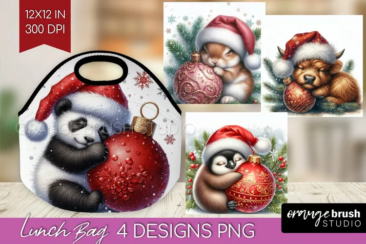Christmas Animals Lunch Bag - Cute Christmas Lunch Bug PNG
