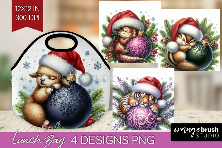 Christmas Animals Lunch Bag - Cute Christmas Lunch Bug PNG