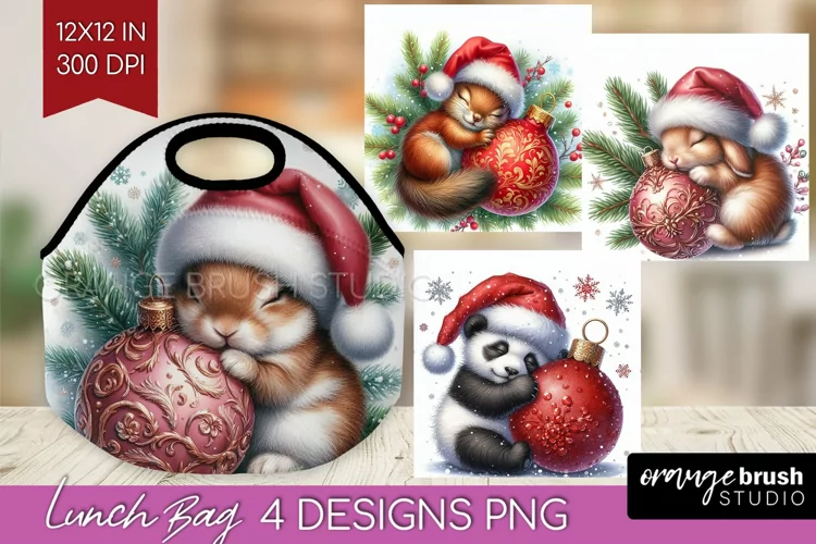 Christmas Animals Lunch Bag - Cute Christmas Lunch Bug PNG