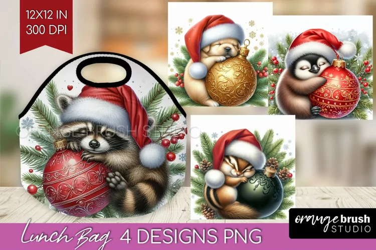 Christmas Animals Lunch Bag - Cute Christmas Lunch Bug PNG