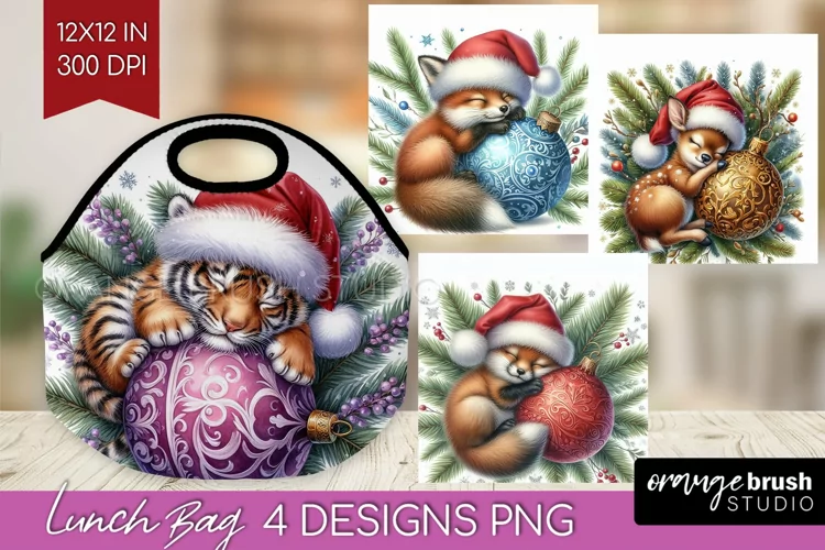 Christmas Animals Lunch Bag - Cute Christmas Lunch Bug PNG