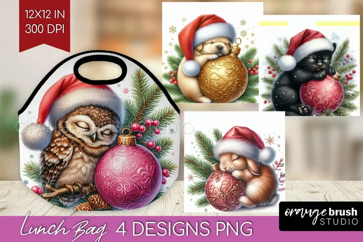 Christmas Animals Lunch Bag - Cute Christmas Lunch Bug PNG