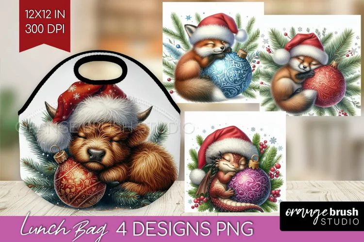 Christmas Animals Lunch Bag - Cute Christmas Lunch Bug PNG