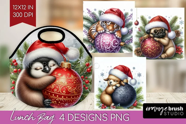Christmas Animals Lunch Bag - Cute Christmas Lunch Bug PNG