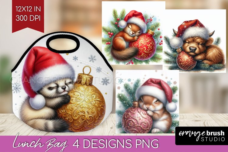 Christmas Animals Lunch Bag - Cute Christmas Lunch Bug PNG example image 1