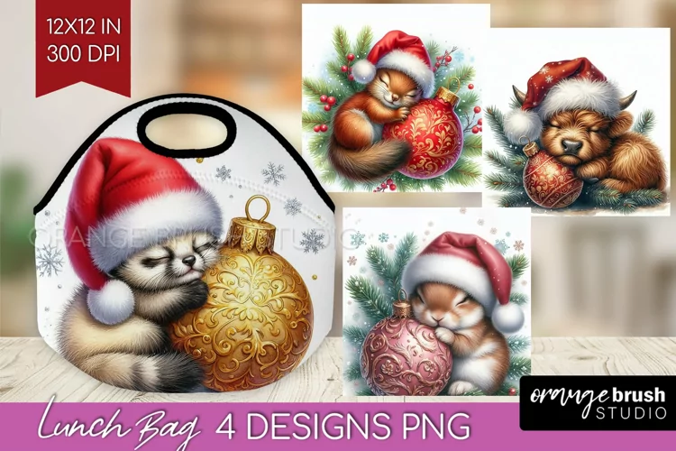 Christmas Animals Lunch Bag - Cute Christmas Lunch Bug PNG