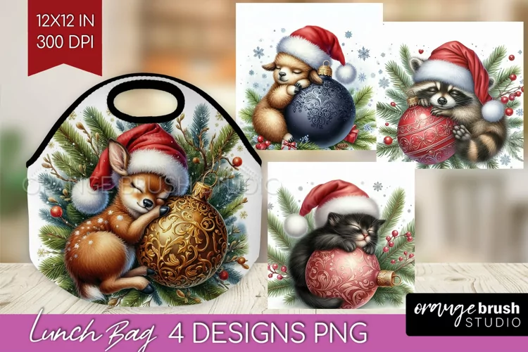 Christmas Animals Lunch Bag - Cute Christmas Lunch Bug PNG
