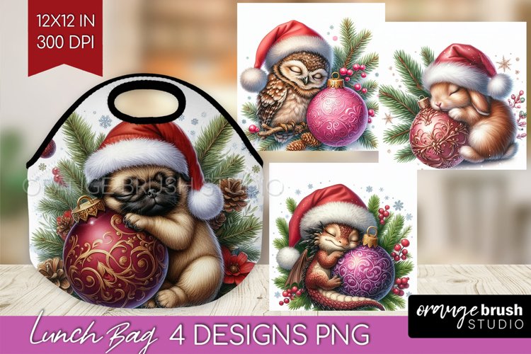 Christmas Animals Lunch Bag - Cute Christmas Lunch Bug PNG example image 1