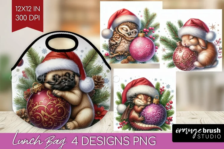 Christmas Animals Lunch Bag - Cute Christmas Lunch Bug PNG