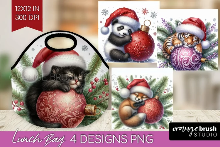 Christmas Animals Lunch Bag - Cute Christmas Lunch Bug PNG