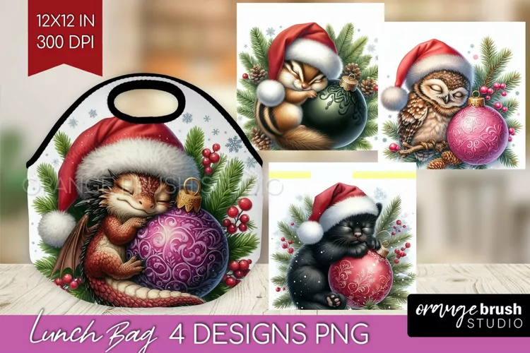 Christmas Animals Lunch Bag - Cute Christmas Lunch Bug PNG