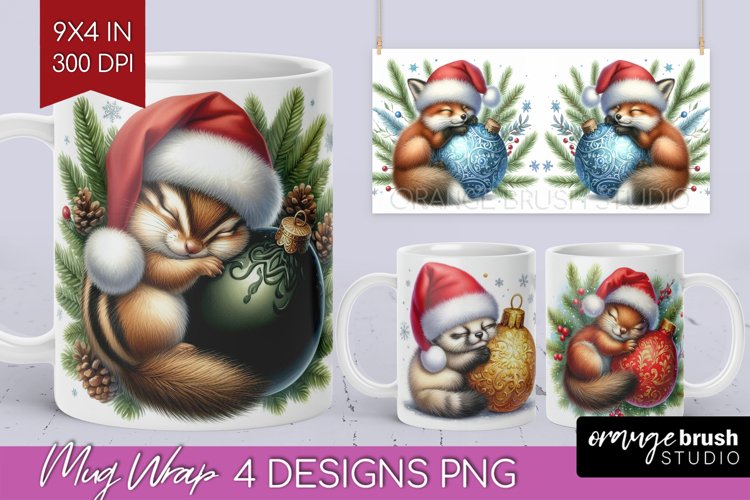 Christmas Animals Mug Wrap - Cute Christmas Mug PNG