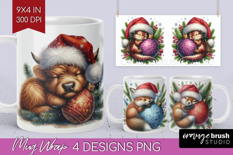 Christmas Animals Mug Wrap - Cute Christmas Mug PNG