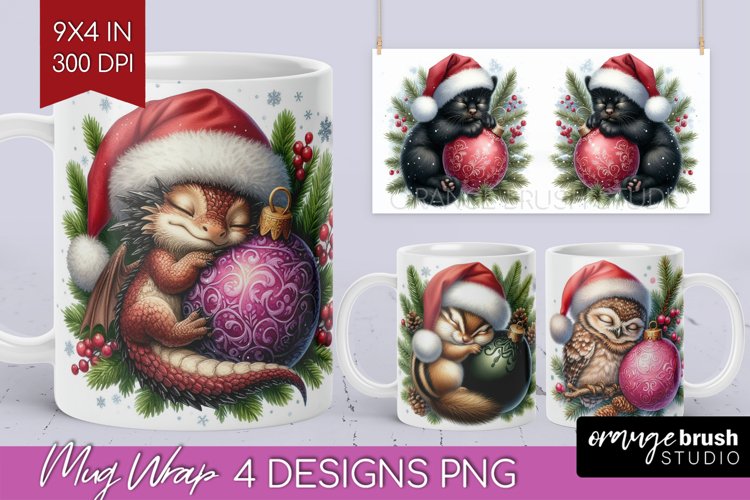 Christmas Animals Mug Wrap - Cute Christmas Mug PNG