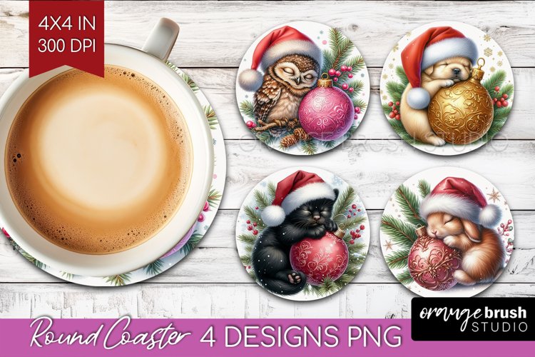 Christmas Animals Round Coaster - Cute Christmas Coaster PNG