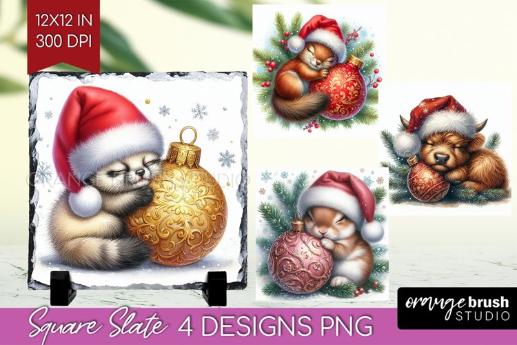 Christmas Animals Slate PNG - Cute Christmas Square Slate