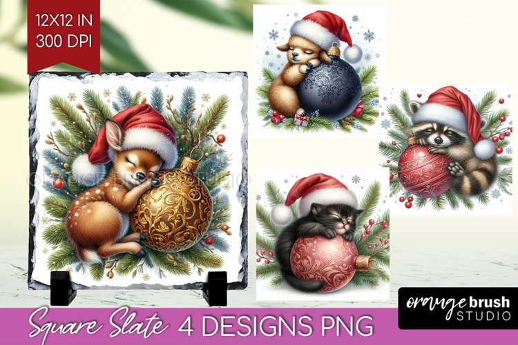 Christmas Animals Slate PNG - Cute Christmas Square Slate
