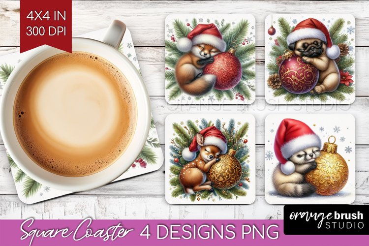 Christmas Animals Square Coaster - Cute Christmas Coaster