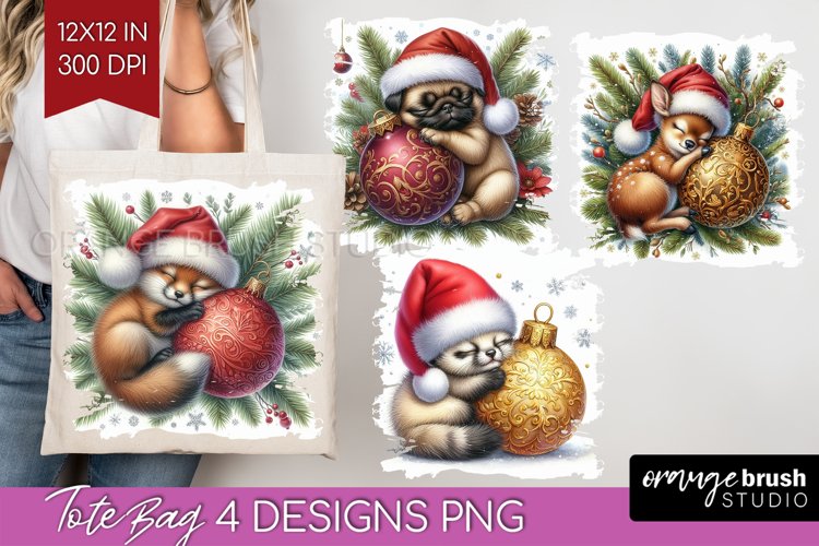 Christmas Animals Tote Bag - Cute Christmas Tote Bag PNG example image 1