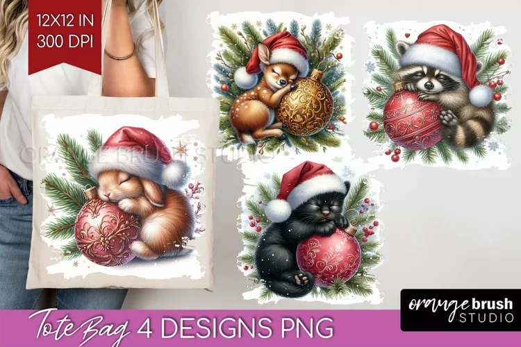 Christmas Animals Tote Bag - Cute Christmas Tote Bag PNG
