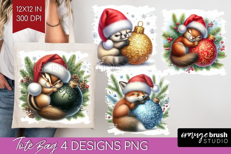 Christmas Animals Tote Bag - Cute Christmas Tote Bag PNG example image 1