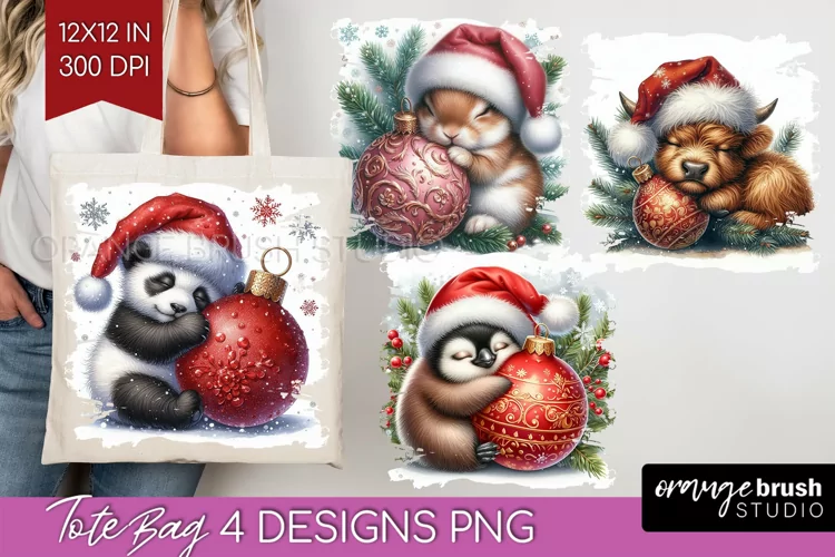 Christmas Animals Tote Bag - Cute Christmas Tote Bag PNG