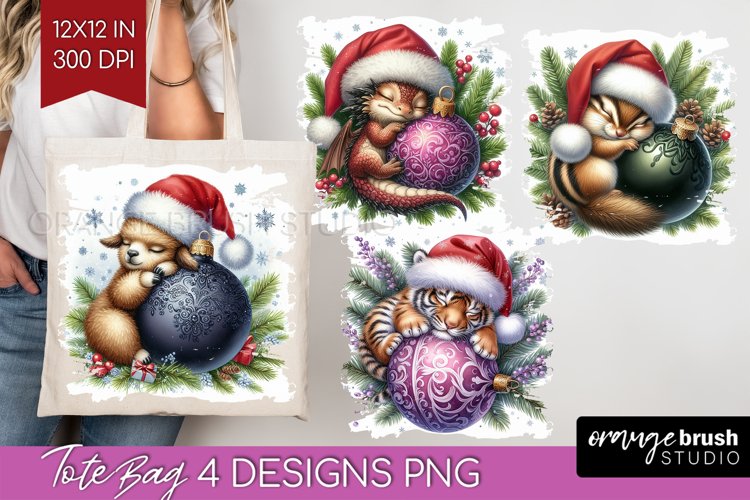 Christmas Animals Tote Bag - Cute Christmas Tote Bag PNG